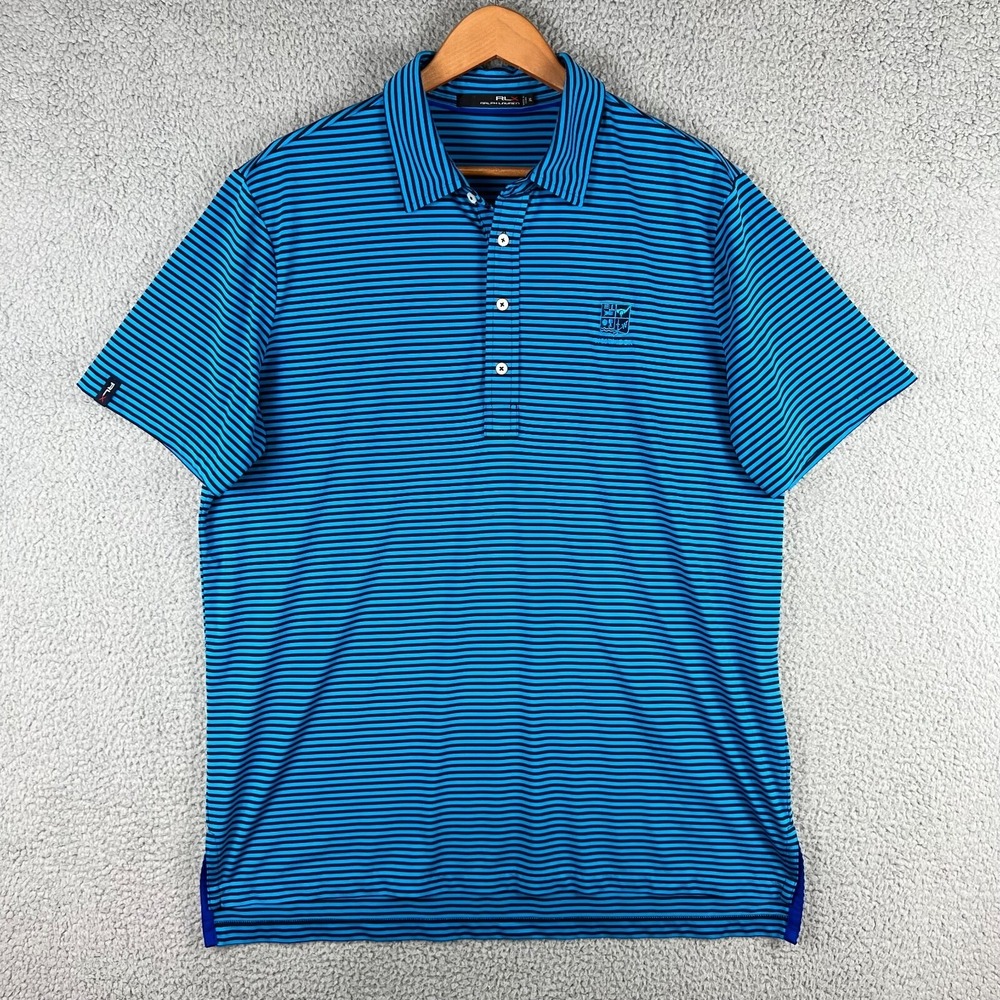 RLX Ralph Lauren Polo Shirt Mens XL Bright Blue Striped Golf Performance Stretch